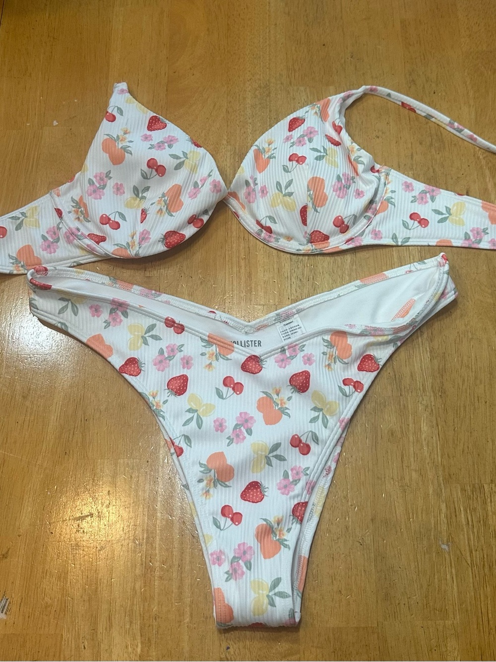 Hollister White Floral & Fruit Print Bikini Set